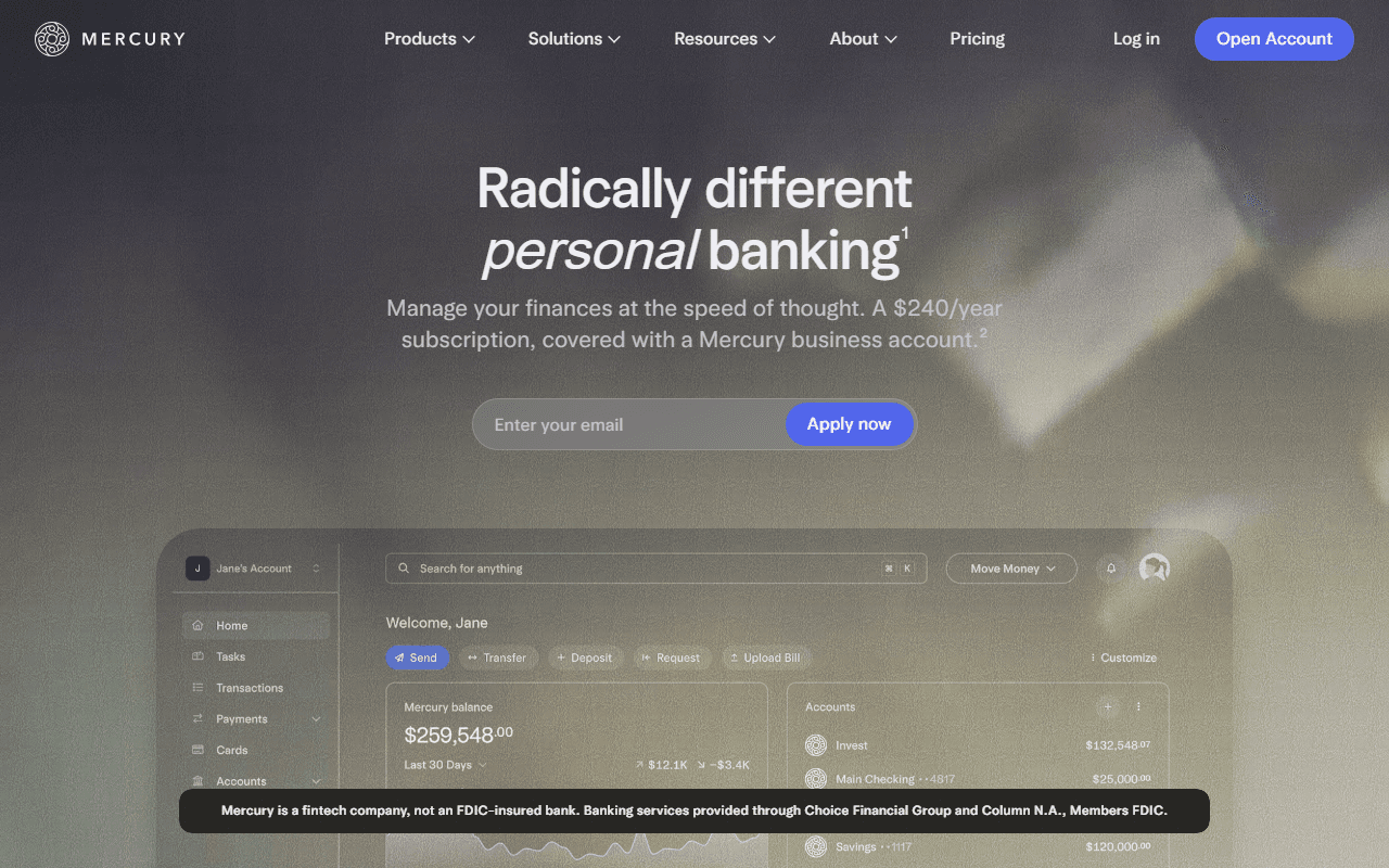 Mercury sponsor landing page advertised on My First Million