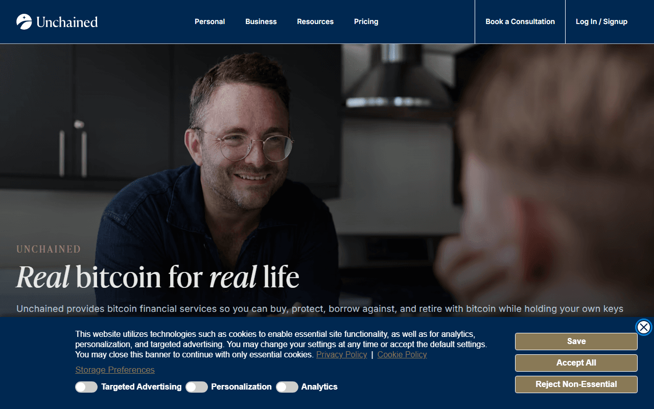 Unchained sponsor landing page advertised on TFTC: A Bitcoin Podcast