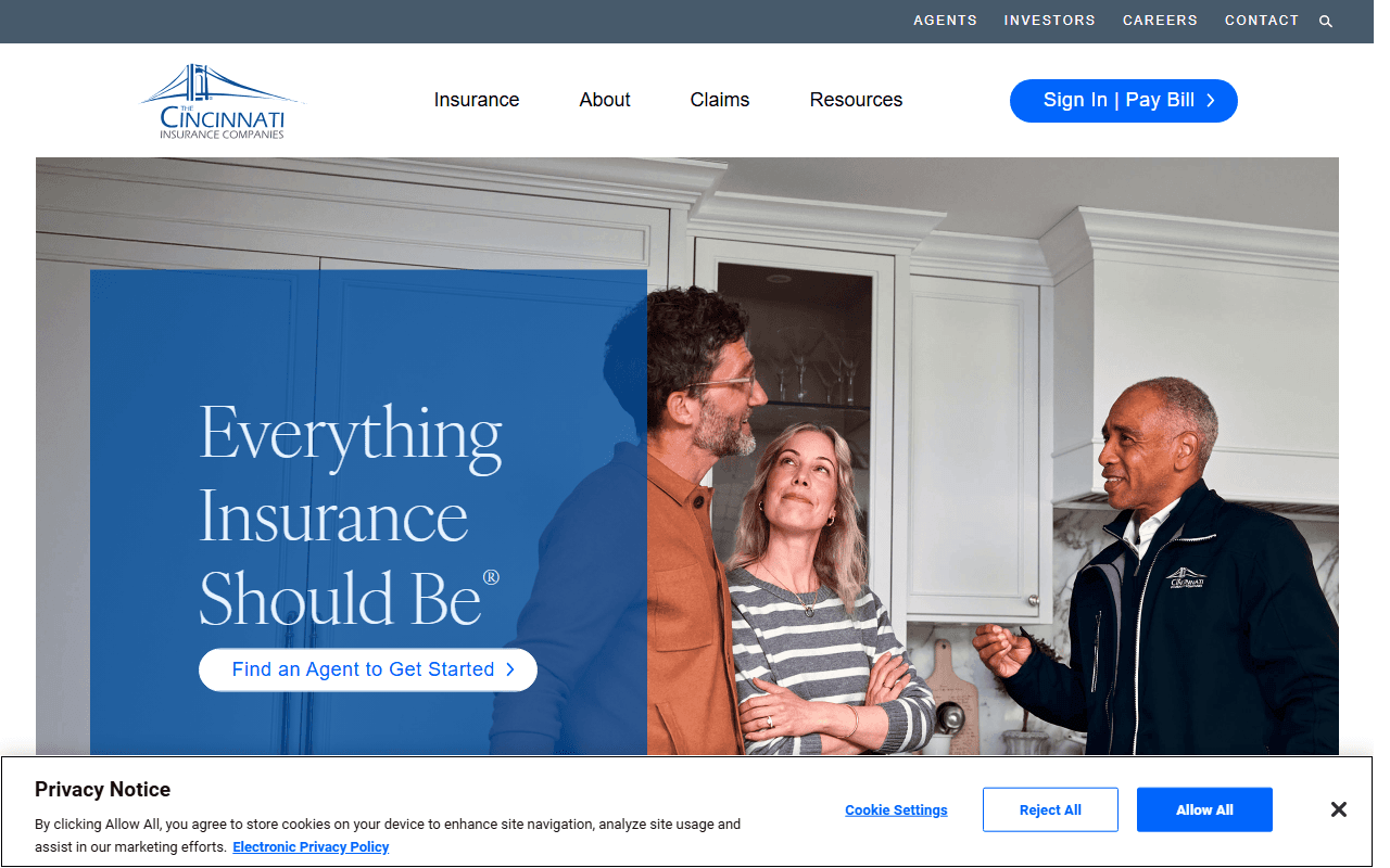 Cincinnati Insurance sponsor landing page advertised on Odd Lots