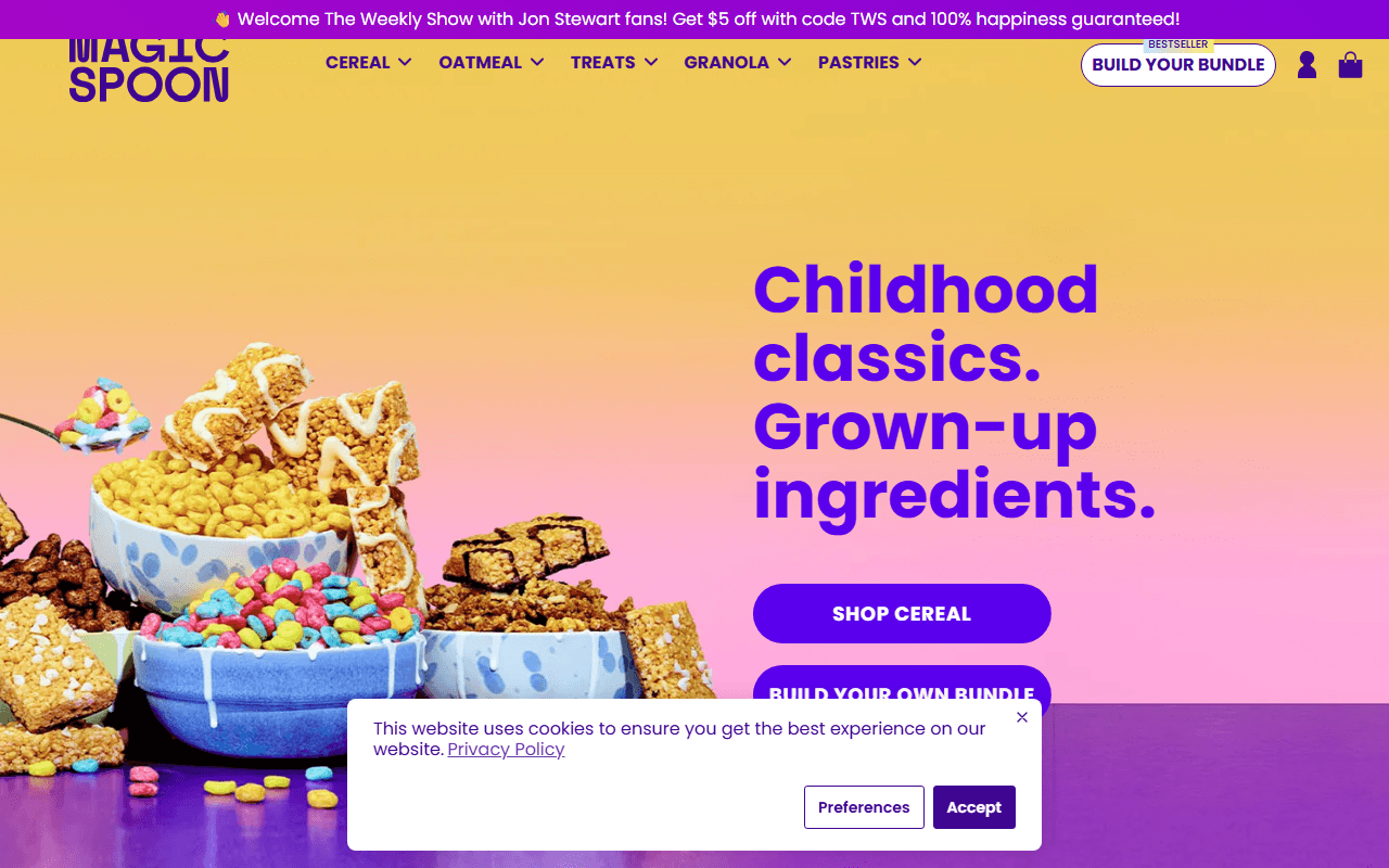 Magic Spoon sponsor landing page advertised on The Jon Stewart Podcast