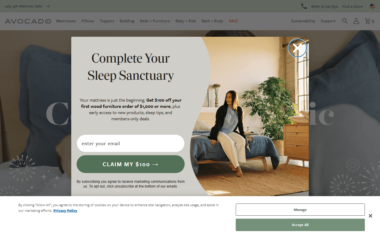Avocado Green Mattress sponsor landing page advertised on The Jon Stewart Podcast
