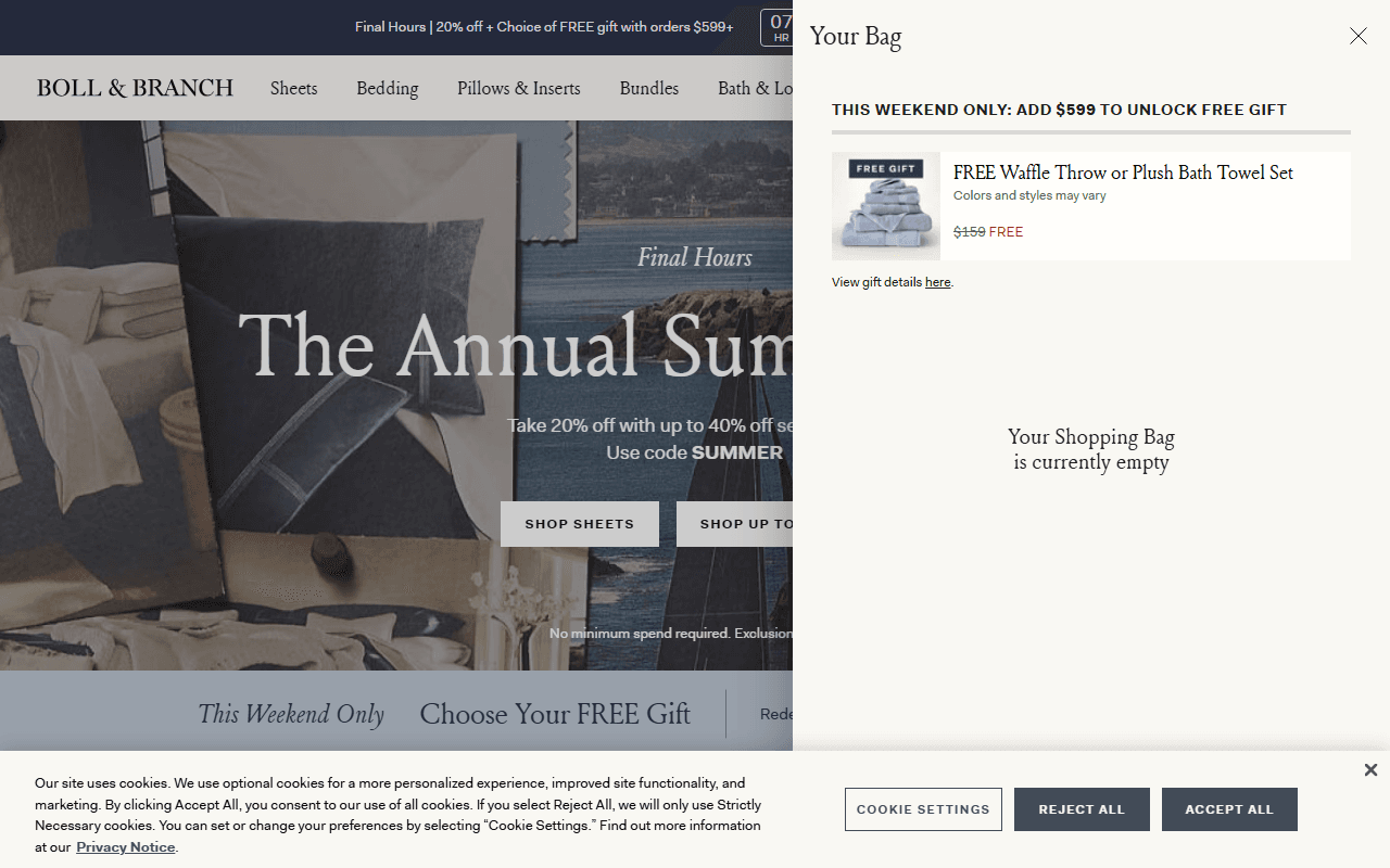 Boll & Branch sponsor landing page advertised on The Jon Stewart Podcast