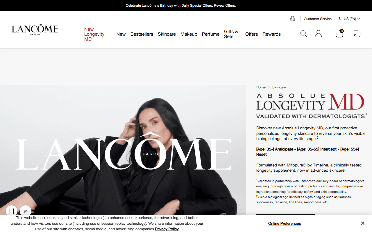 Lancome sponsor landing page advertised on The goop Podcast