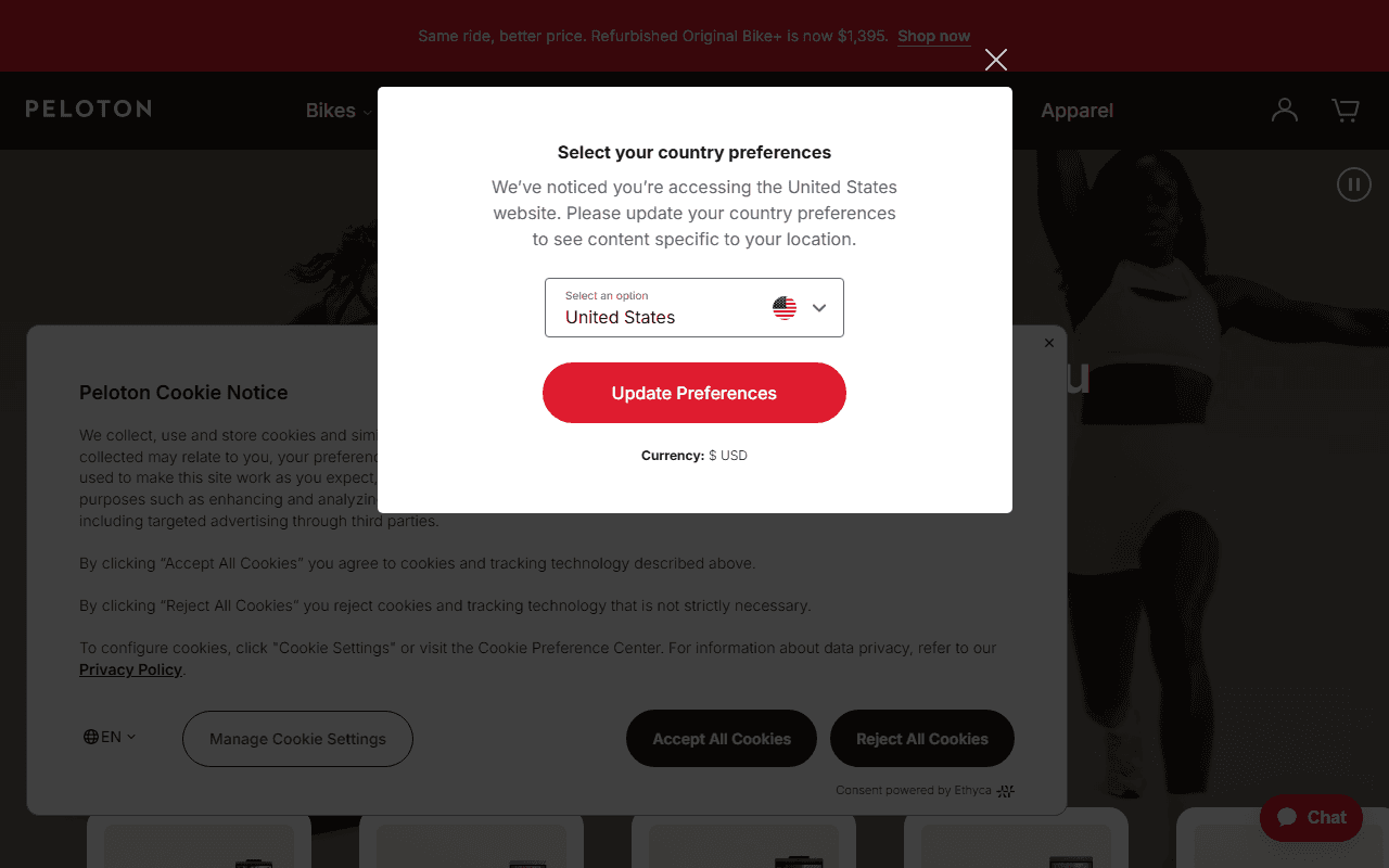 Peloton sponsor landing page advertised on The goop Podcast