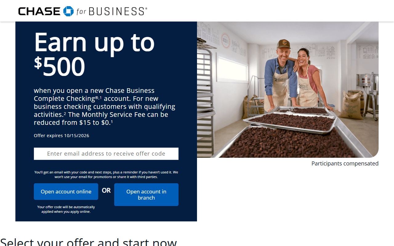 Chase for Business sponsor landing page advertised on Odd Lots