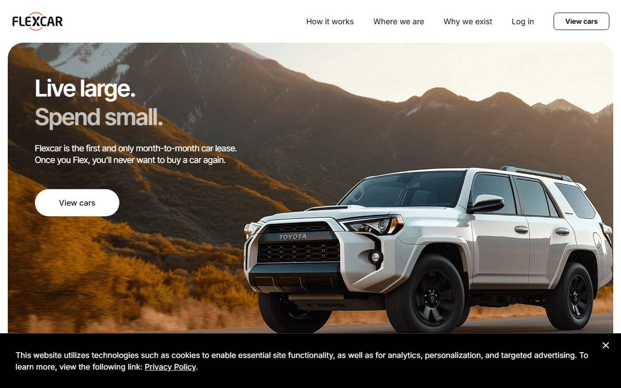 Flex Car sponsor landing page advertised on Thinking Crypto News & Interviews
