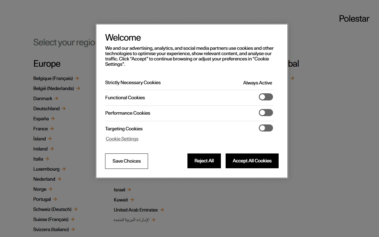 Polestar sponsor landing page advertised on The goop Podcast
