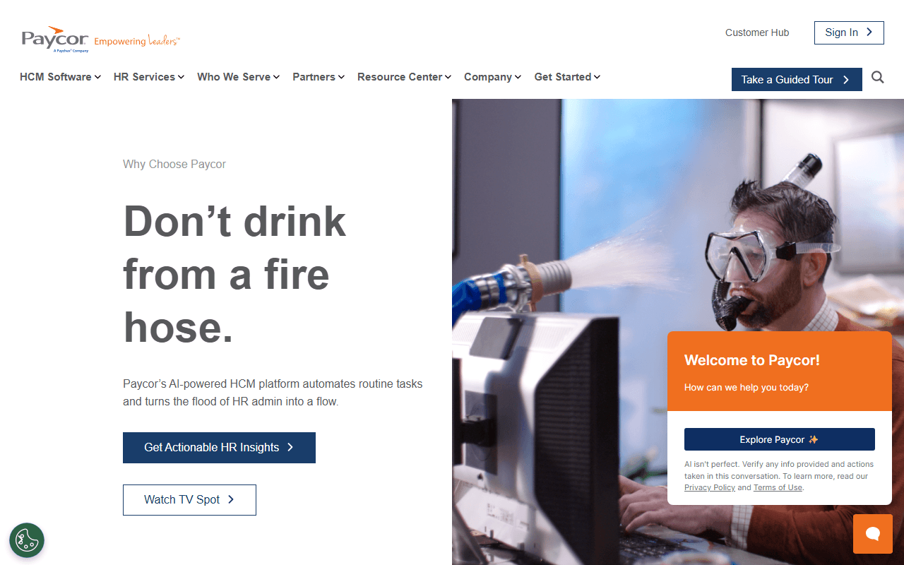 Paycor sponsor landing page advertised on There Are No Girls on the Internet