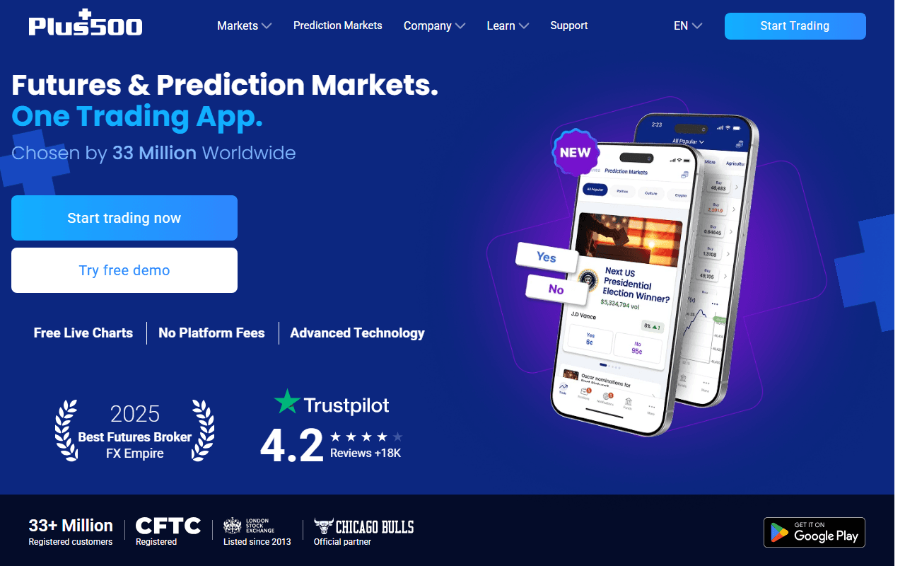 Plus500 US sponsor landing page advertised on Raoul Pal: The Journey Man