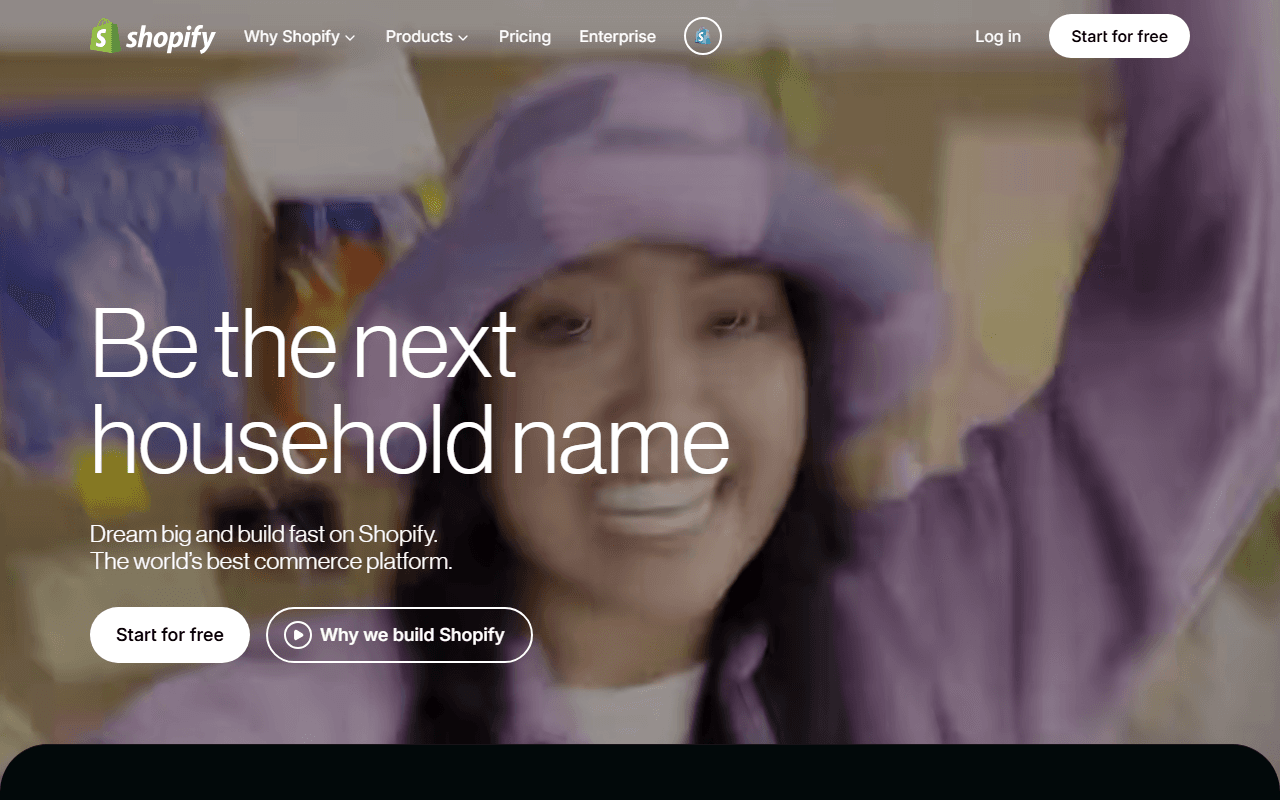 Shopify sponsor landing page advertised on How I Built This with Guy Raz