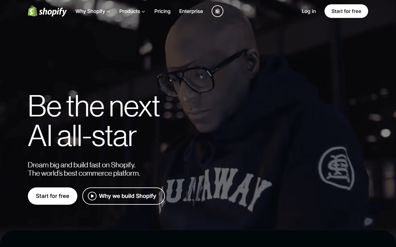 Shopify sponsor landing page advertised on How I Built This with Guy Raz