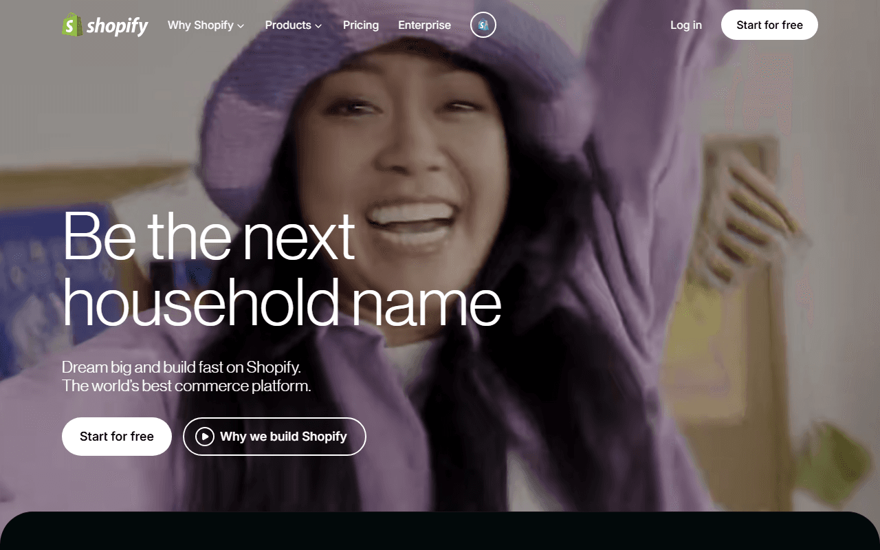 Shopify sponsor landing page advertised on How I Built This with Guy Raz