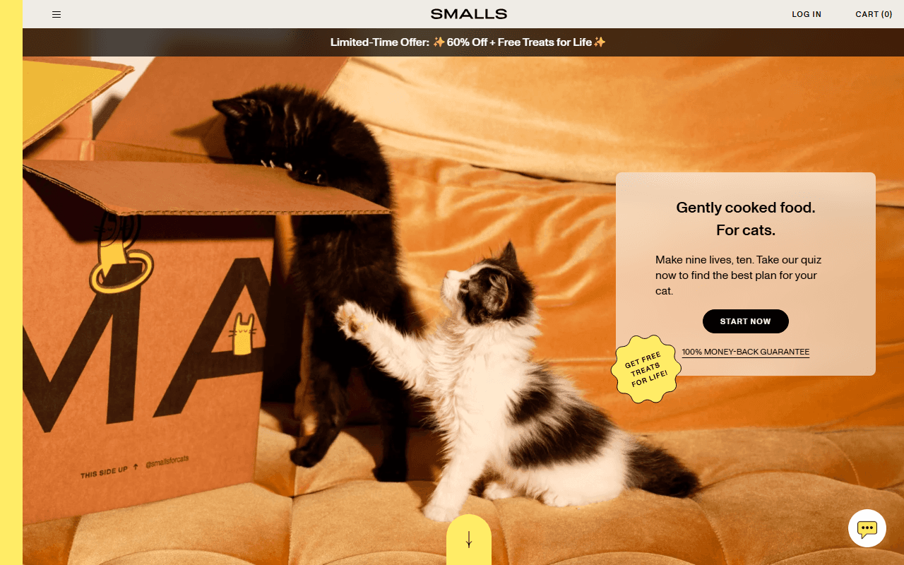 Smalls sponsor landing page advertised on Pod Save America