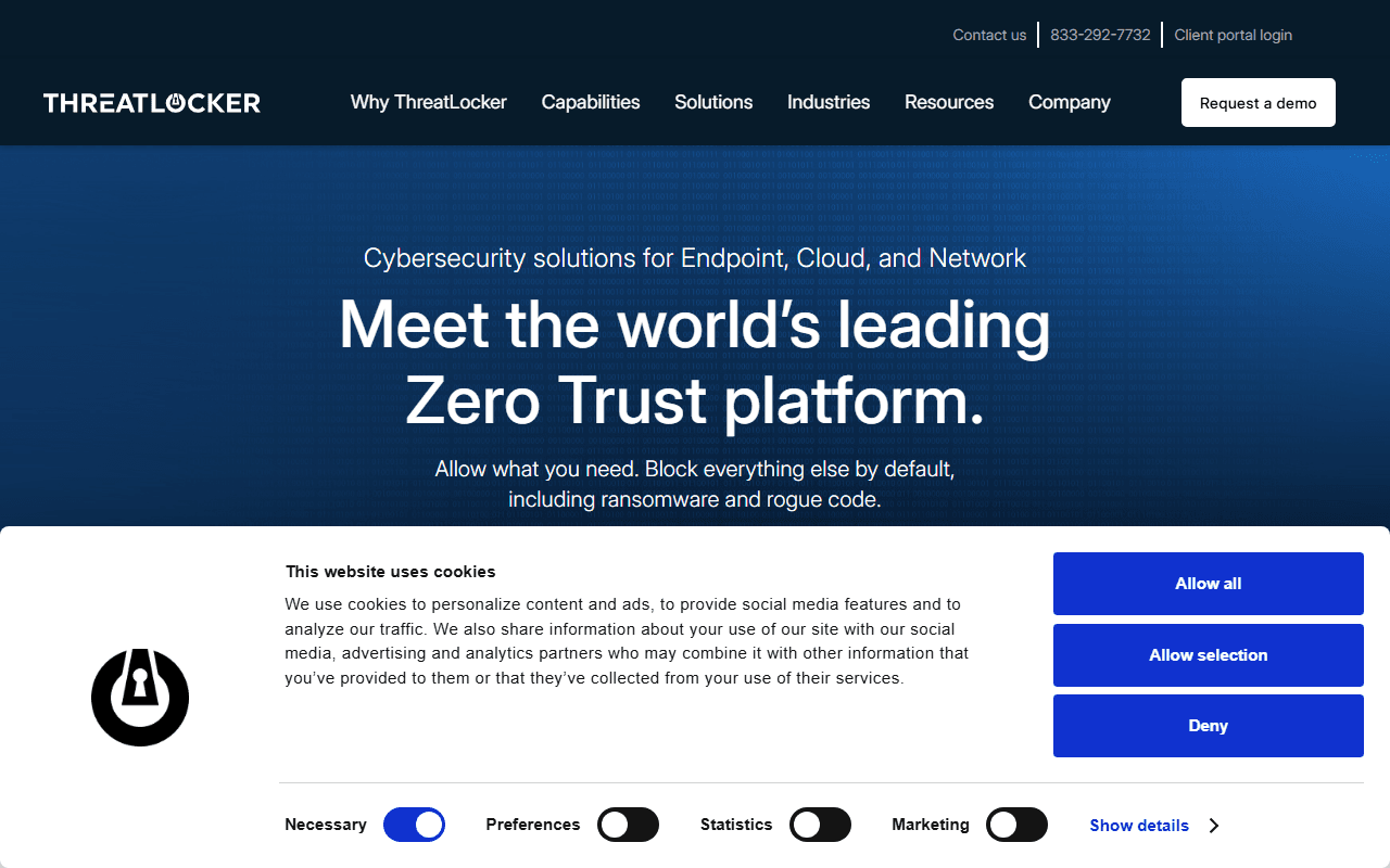 ThreatLocker sponsor landing page advertised on Smashing Security