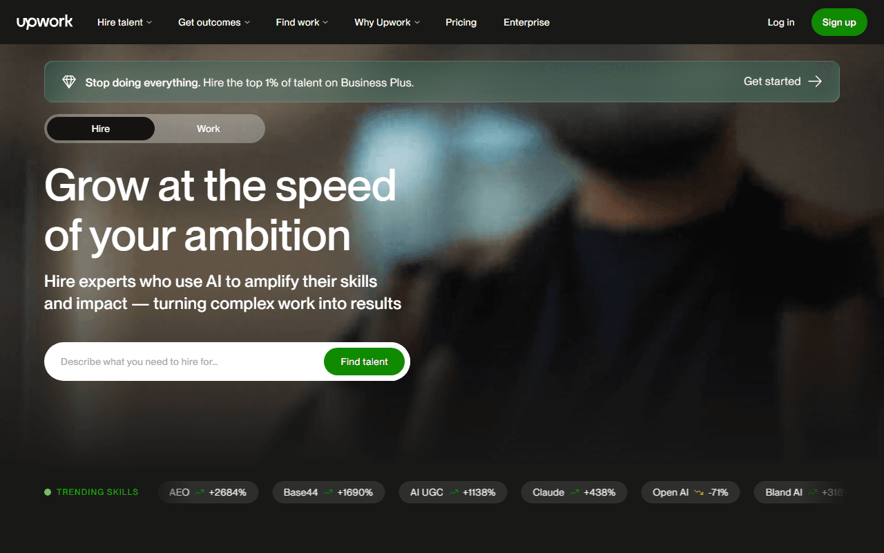 Upwork sponsor landing page advertised on The Vergecast