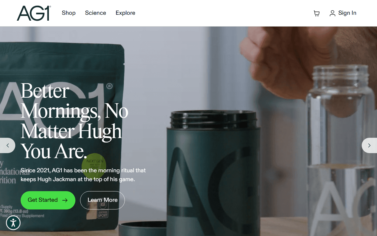 AG1 sponsor landing page advertised on Modern Wisdom