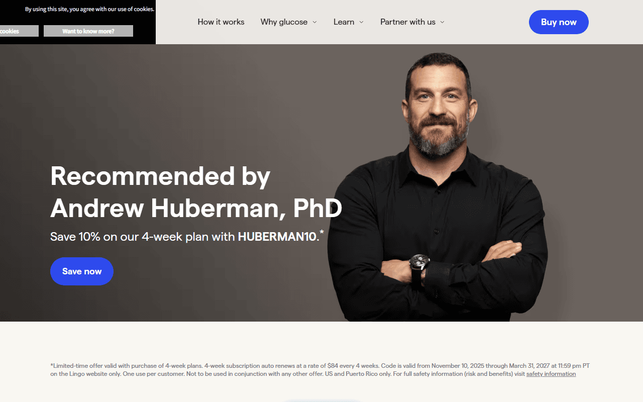 Lingo sponsor landing page advertised on Huberman Lab