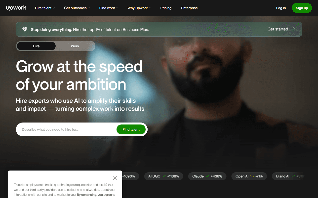 Upwork sponsor landing page advertised on Nothing Major