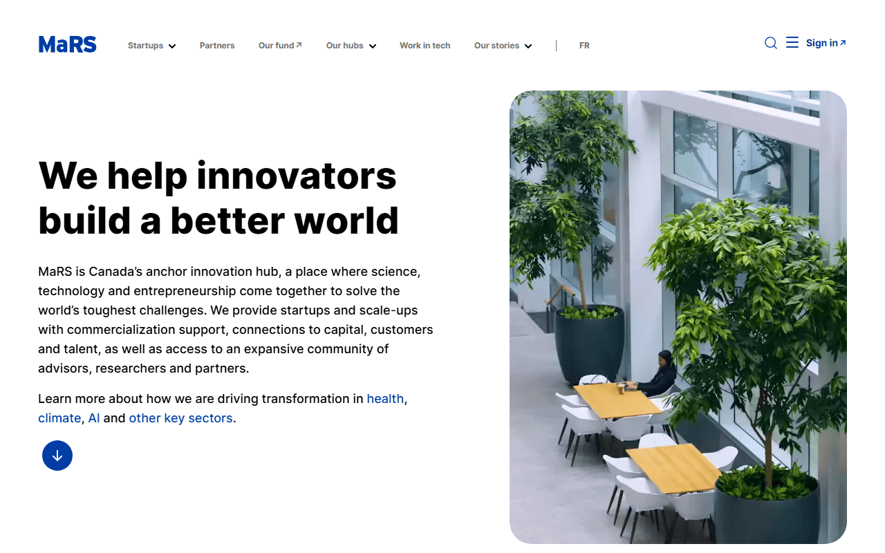 MaRS Discovery District sponsor landing page advertised on Solve for X: Innovations to Change the World