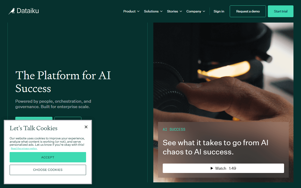 Dataiku sponsor landing page advertised on NPR News Now