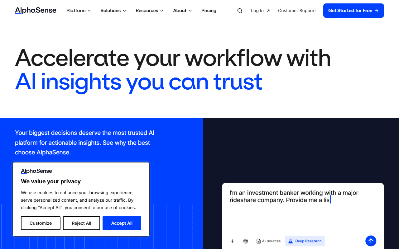 AlphaSense sponsor landing page advertised on The 10X Capital Podcast
