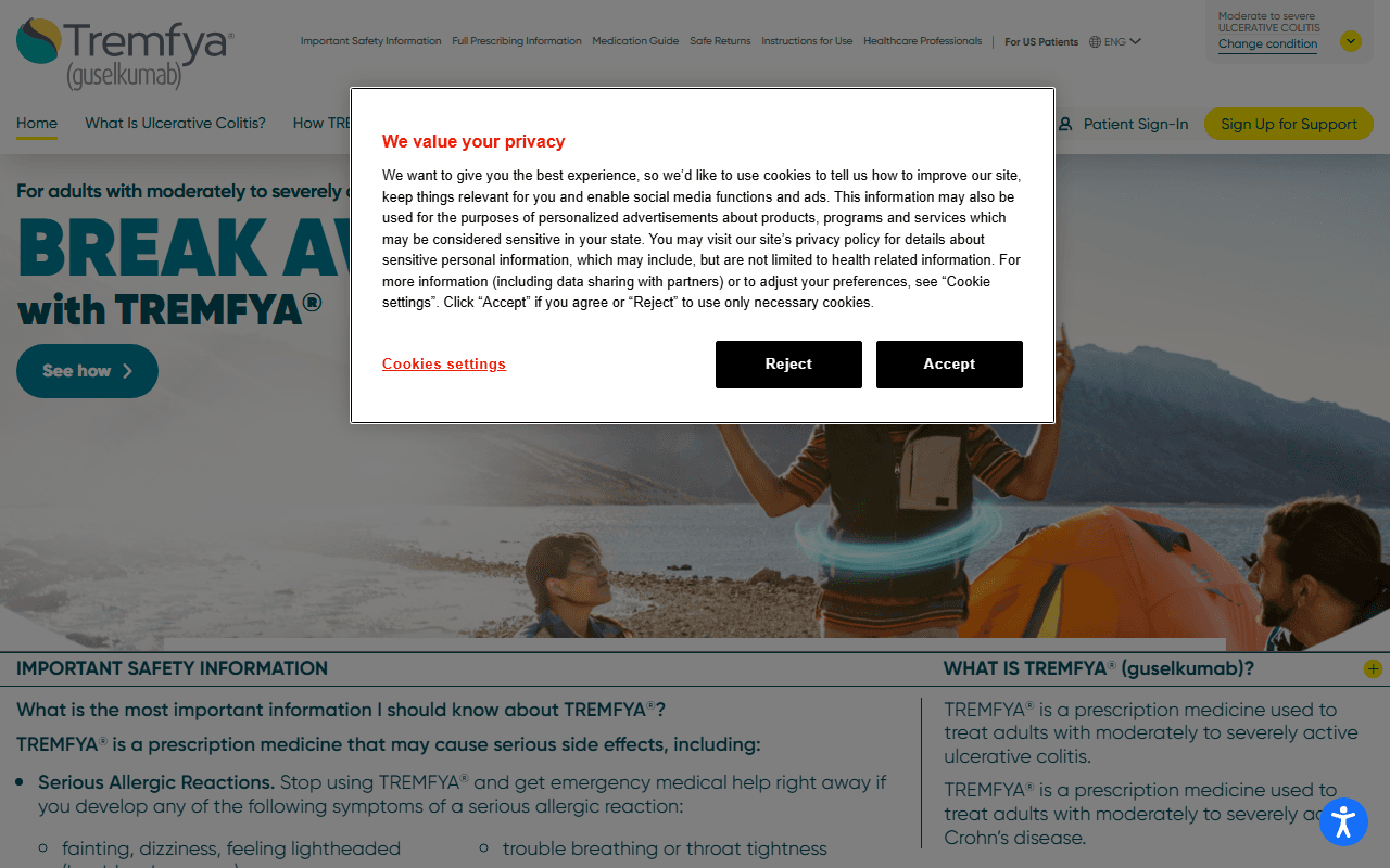 Tremfya sponsor landing page advertised on The Rest Is Football
