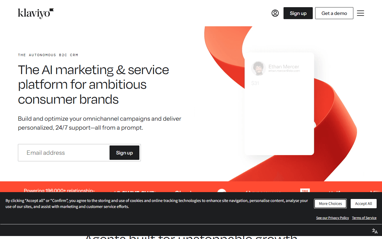 Klaviyo sponsor landing page advertised on The Vergecast