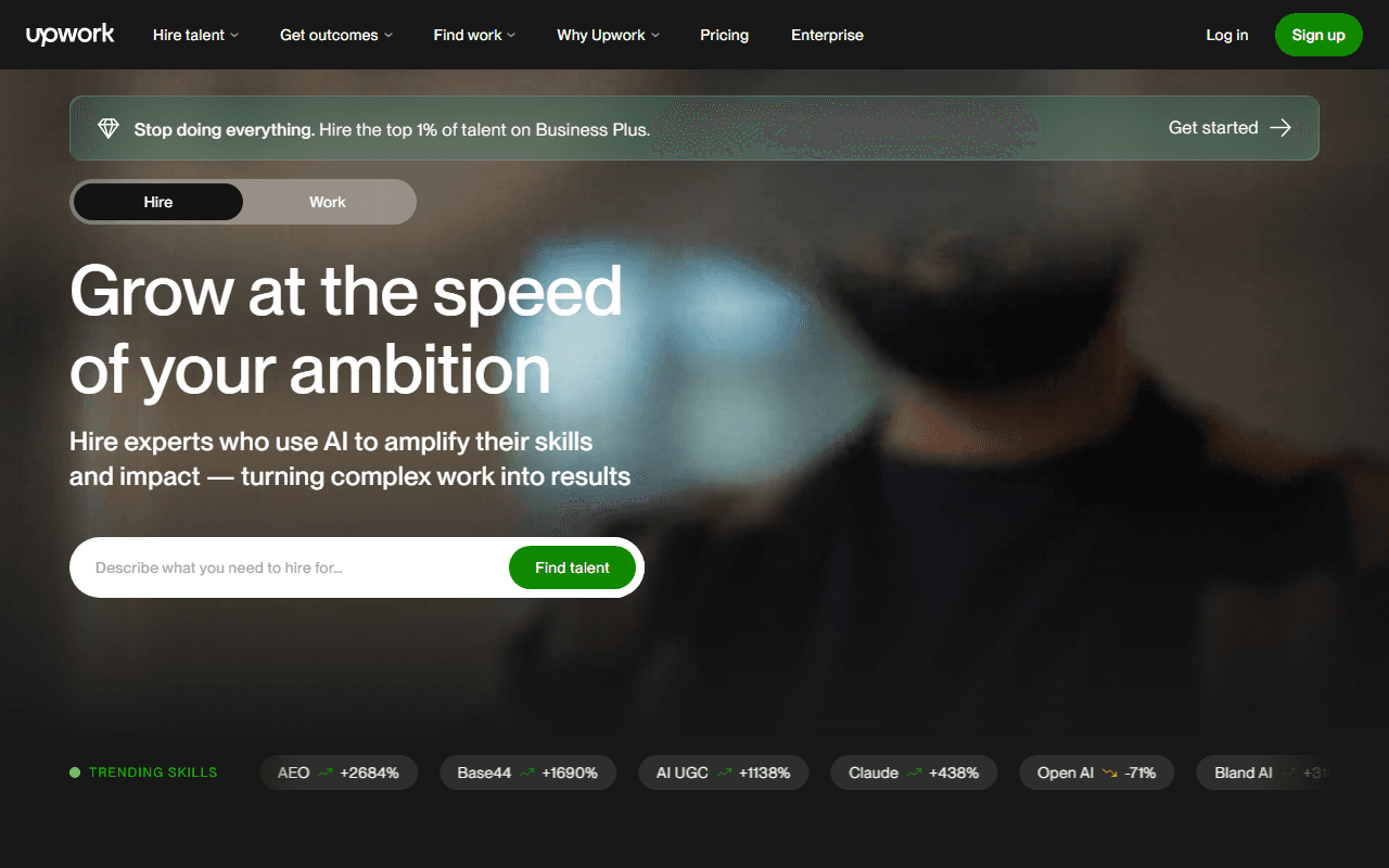 Upwork sponsor landing page advertised on Nothing Major