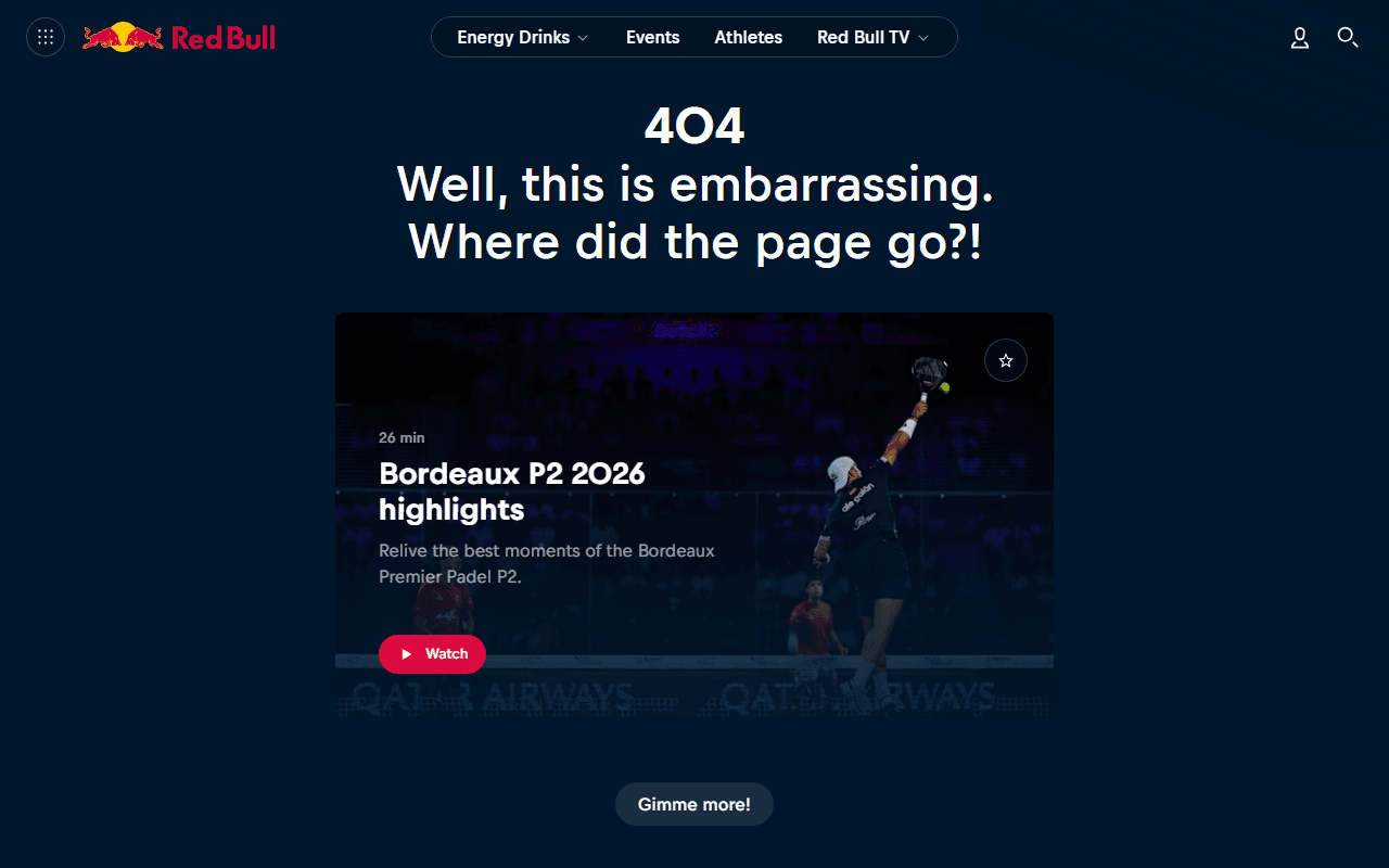 Red Bull sponsor landing page advertised on Served with Andy Roddick