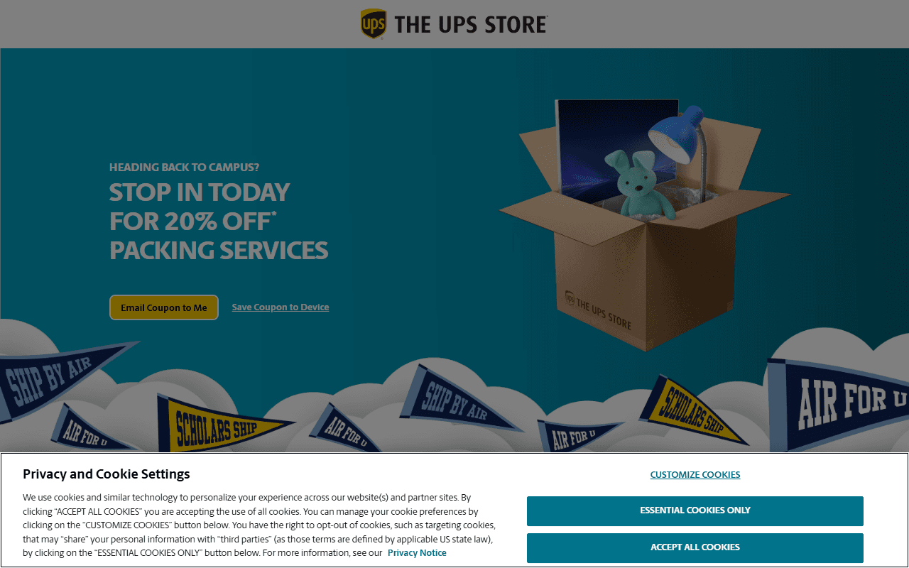 The UPS Store sponsor landing page advertised on The Art of Charm