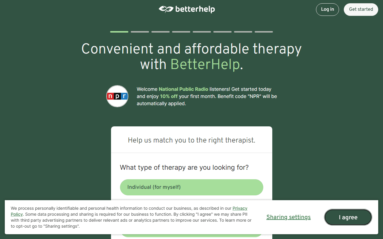 BetterHelp sponsor landing page advertised on Pop Culture Happy Hour