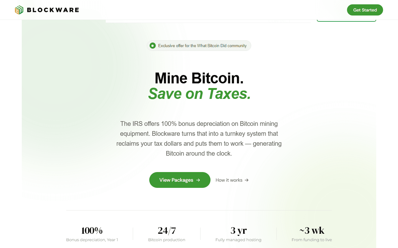 Blockware sponsor landing page advertised on What Bitcoin Did