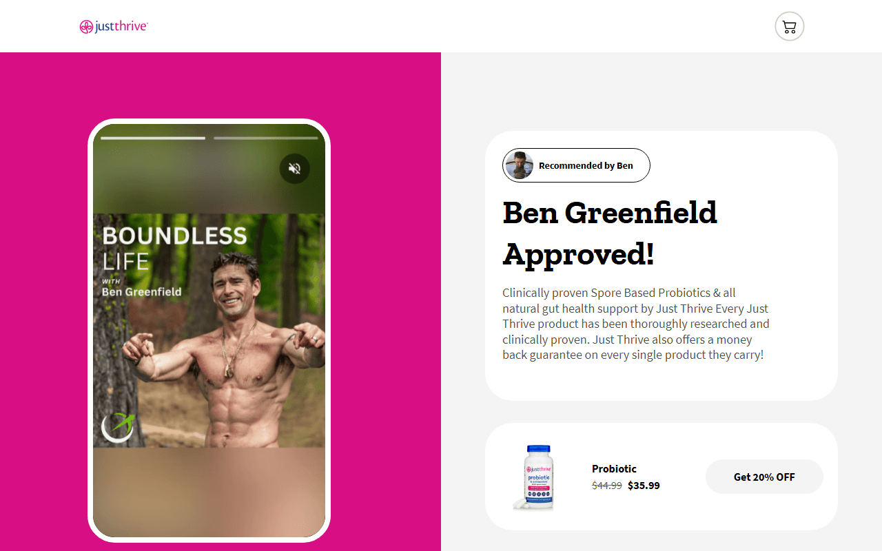 Just Thrive sponsor landing page advertised on Boundless Life