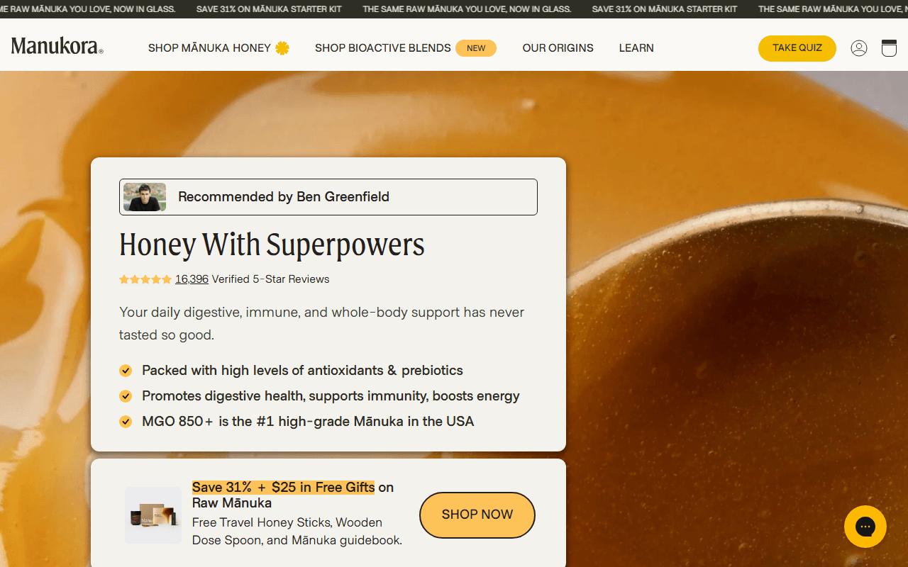 Manukora sponsor landing page advertised on Boundless Life