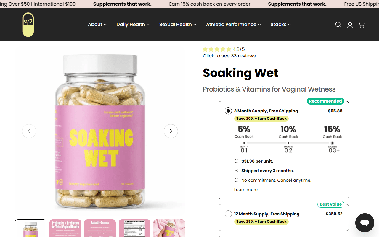 Soaking Wet sponsor landing page advertised on Sex and Psychology Podcast