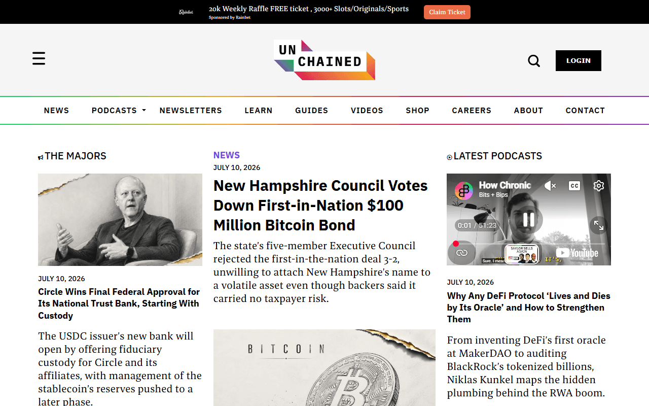 The Unchained Daily sponsor landing page advertised on Unchained