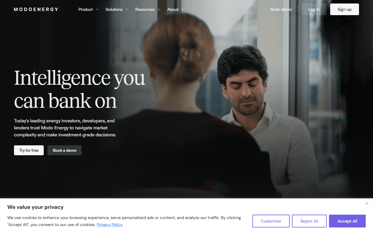 Modo Energy sponsor landing page advertised on Transmission