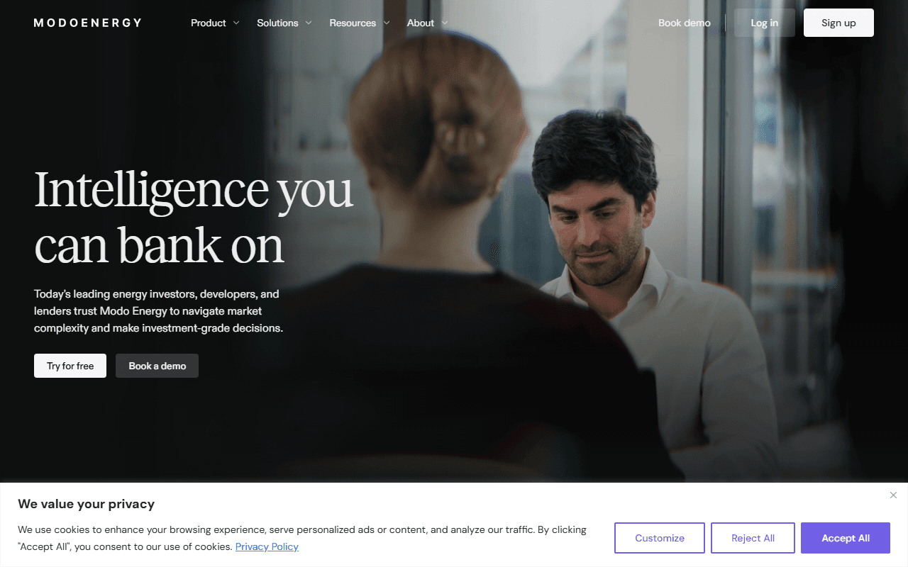 Modo Energy sponsor landing page advertised on Transmission