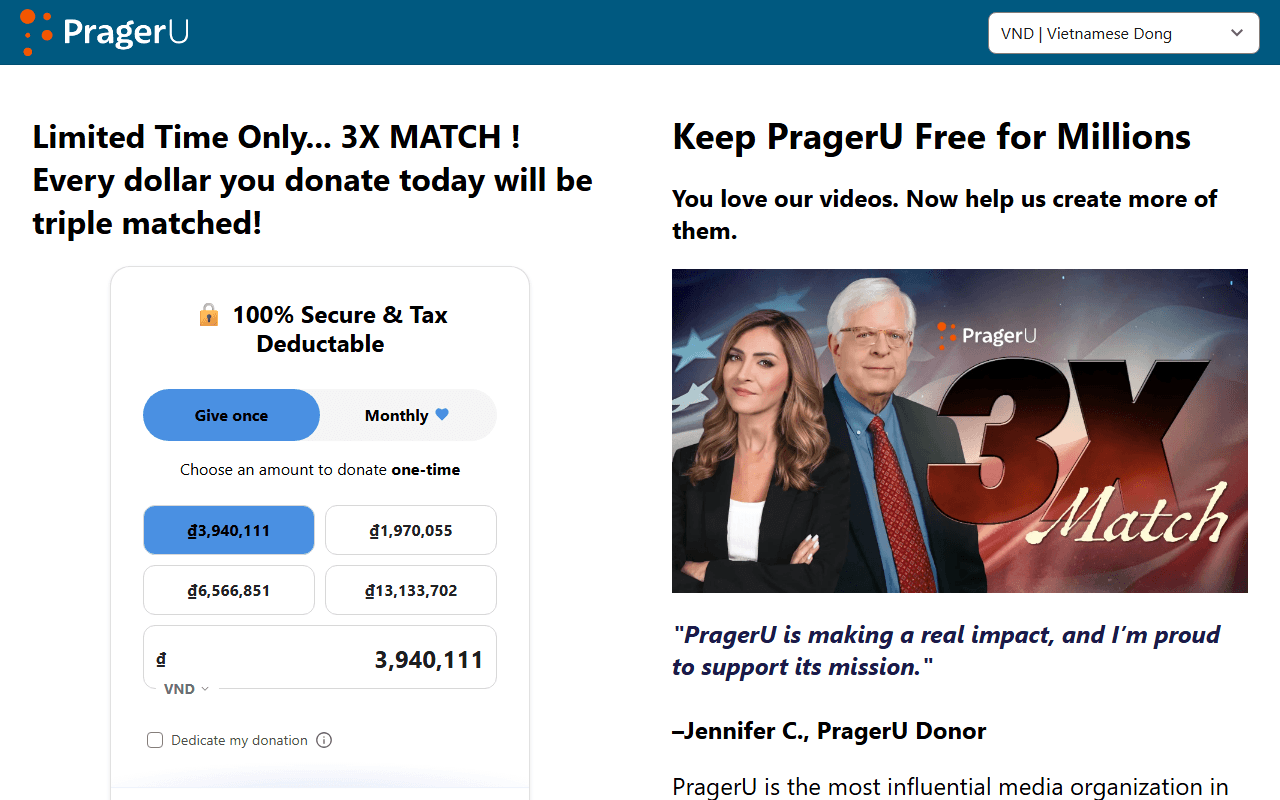 PragerU sponsor landing page advertised on The Ben Shapiro Show