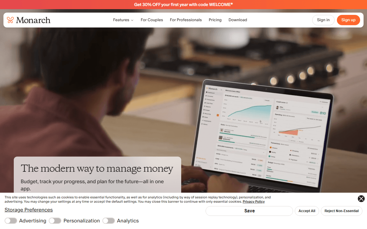 Monarch sponsor landing page advertised on Prof G Markets