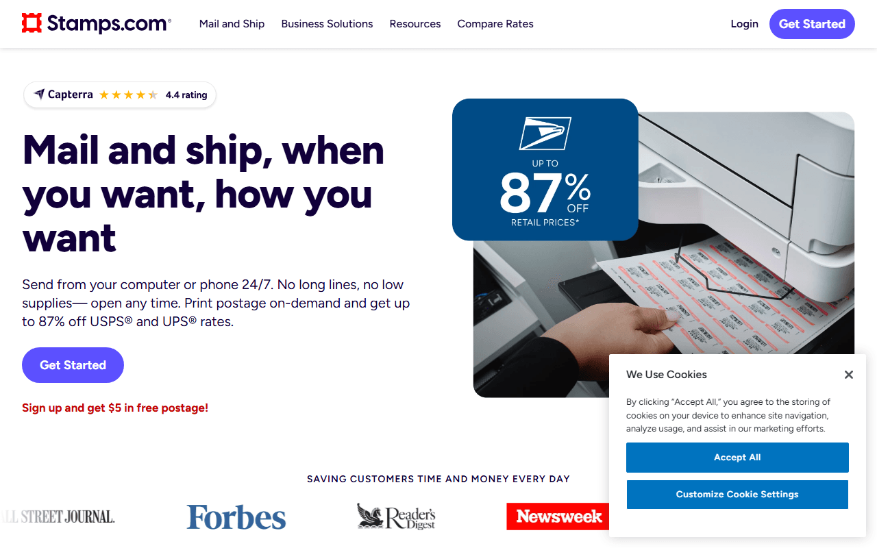 Stamps.com sponsor landing page advertised on Adam Carolla Show