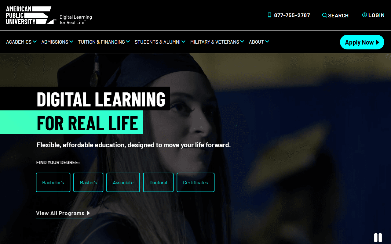 American Public University sponsor landing page advertised on On Purpose with Jay Shetty