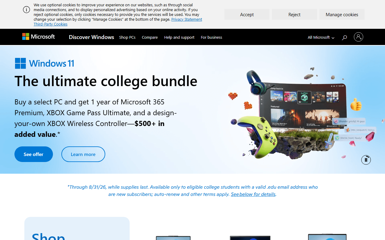 Windows sponsor landing page advertised on Today In History with The Retrospectors