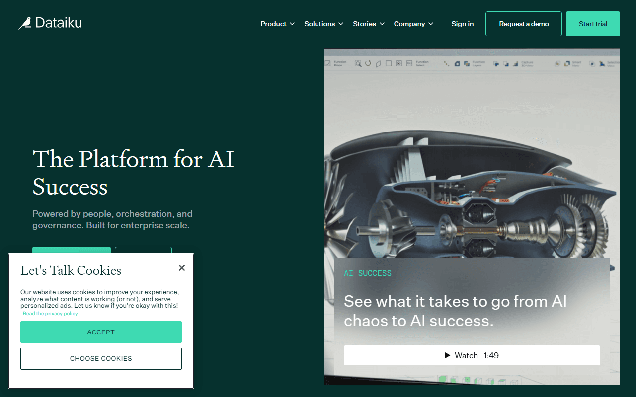 Dataiku sponsor landing page advertised on NPR News Now