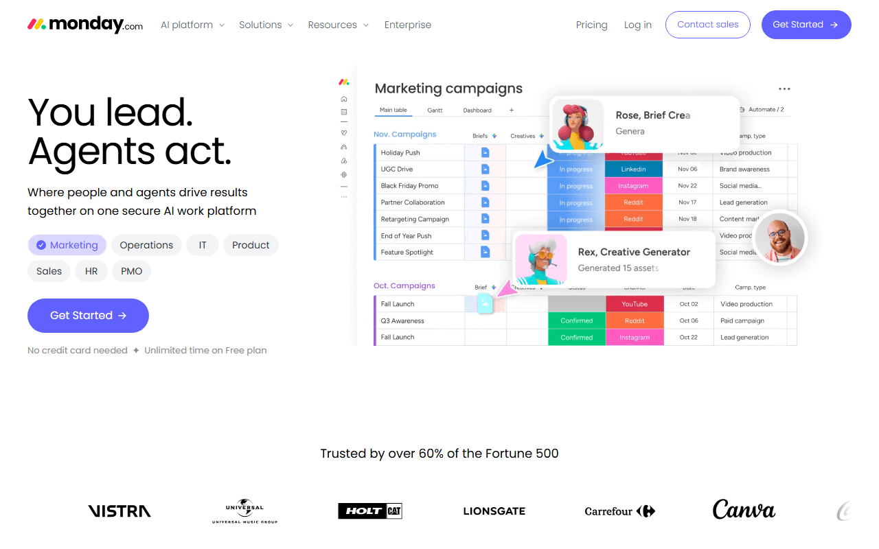monday.com sponsor landing page advertised on Hidden Brain