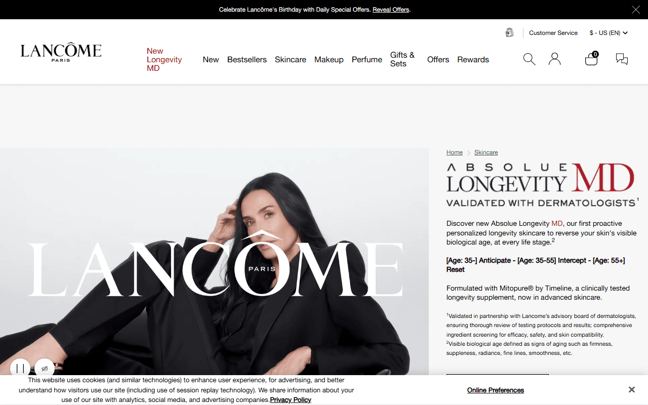 Lancome sponsor landing page advertised on The goop Podcast