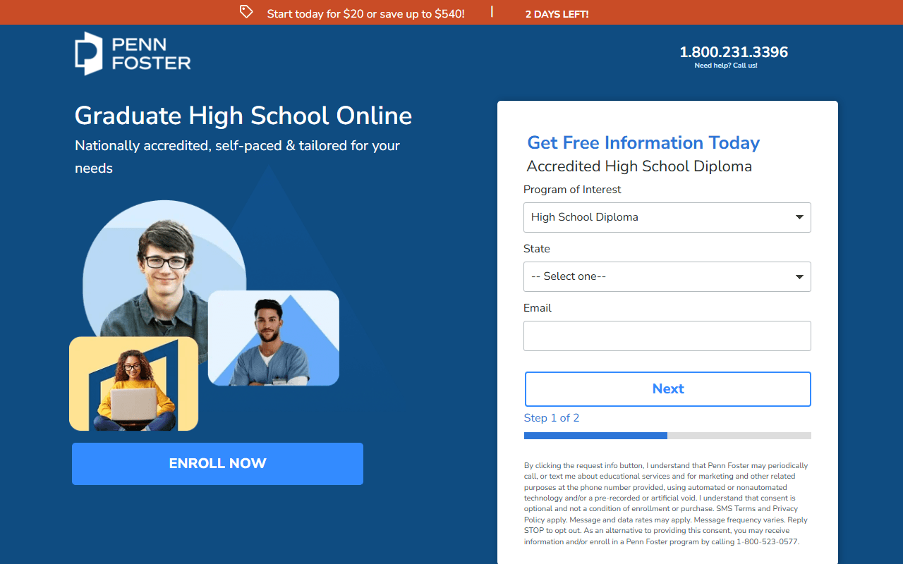 Penn Foster sponsor landing page advertised on Dateline NBC