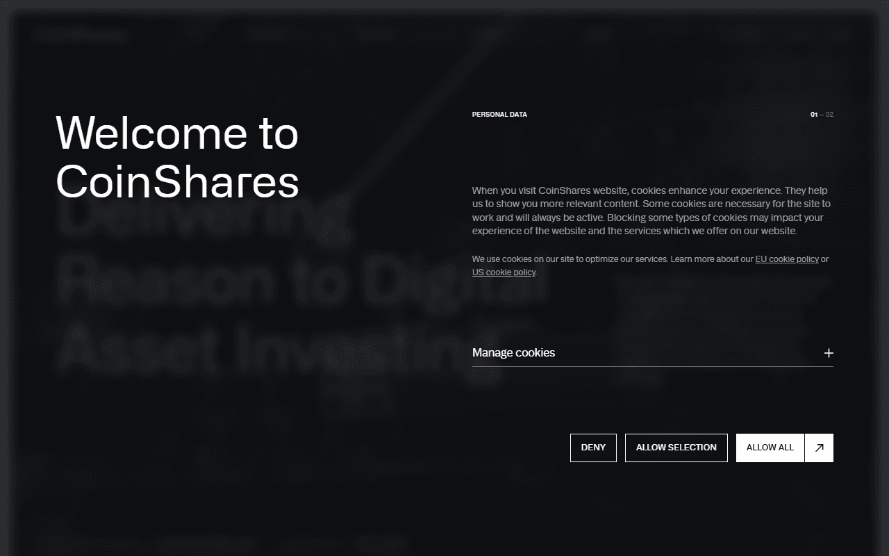 CoinShares sponsor landing page advertised on The Knowledge Project