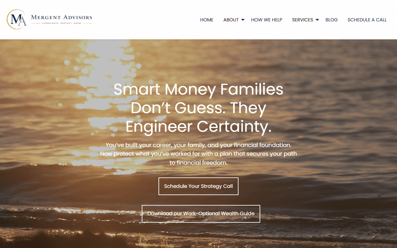 Mergent Advisors sponsor landing page advertised on Money Tree Investing