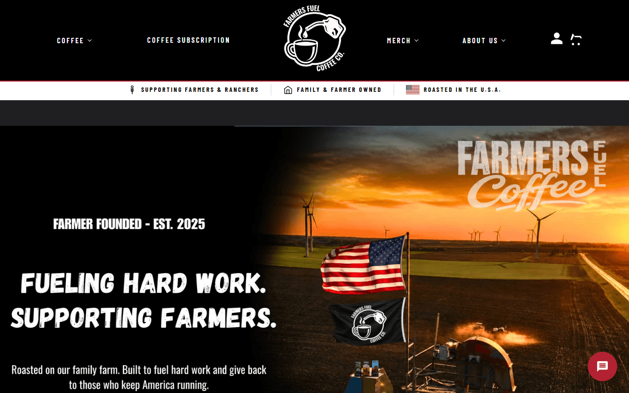 Farmer's Fuel Coffee sponsor landing page advertised on Everything Ag & Then Some